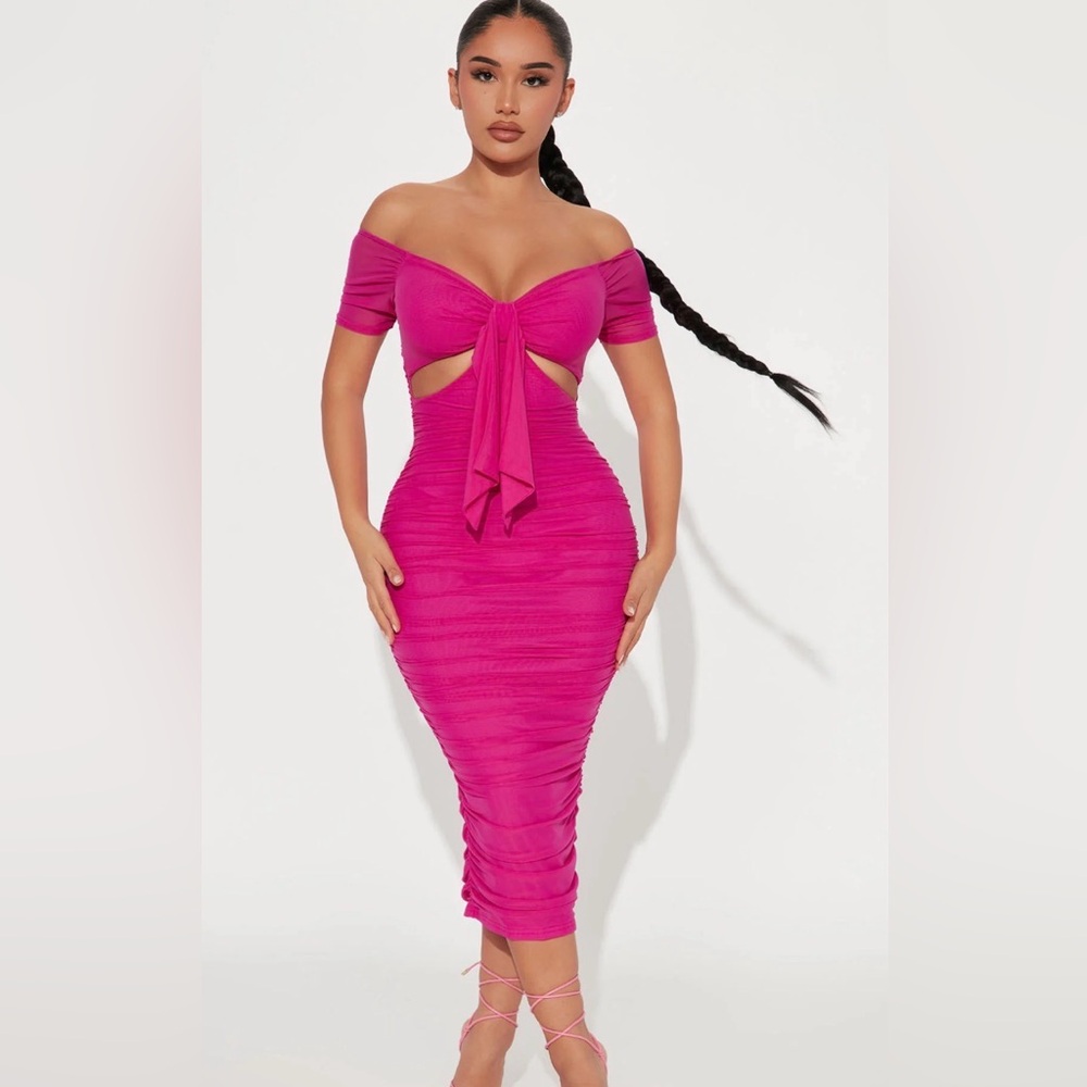 Fashion Nova Fuchsia Off the Shoulder Dress